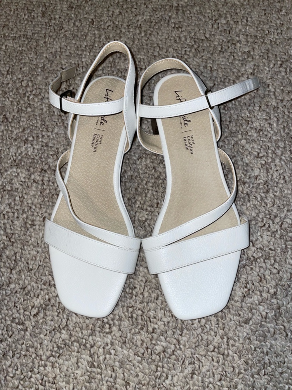 Life Stride White Strappy Square-Toe Ankle Strap Sandals